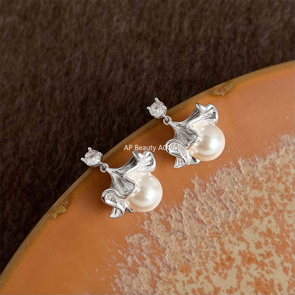 A廠-小眾裙邊裙擺925銀針鋯石花朵新款個性清新甜美耳飾工廠耳環 飾品「7202」25.12-1