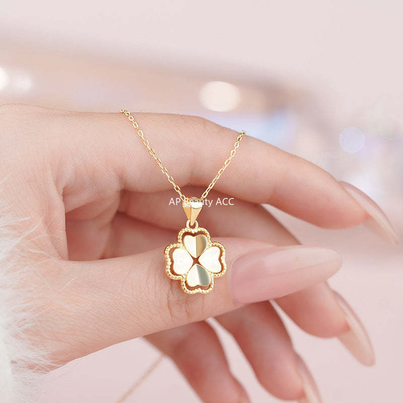 D廠-S925純銀幸運四葉草項鍊輕奢質感文藝唯美氣質溫柔復古鎖骨鏈批發「YC2347N_1」25.11-3