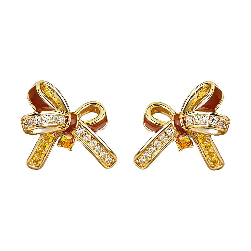 A廠-原創微鑲鋯石925銀針時尚高級感酒紅蝴蝶結耳飾工廠耳環 飾品貨源「7237」25.12-3