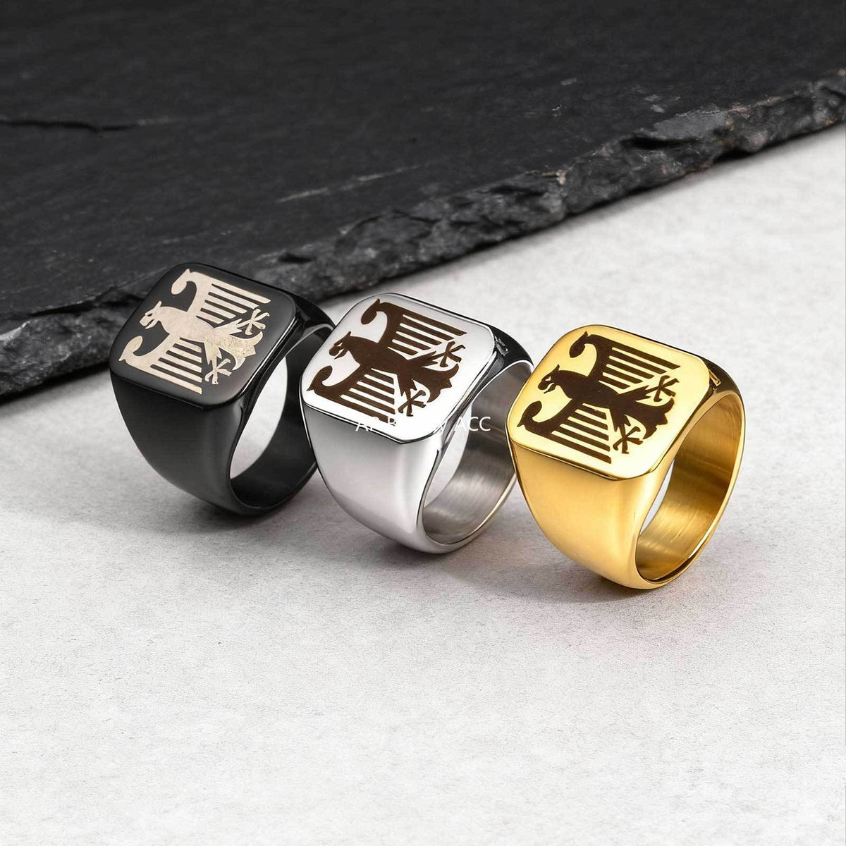 G廠-不鏽鋼鐳射鷹標男士復古符文戒指「RC-294」25.12-2