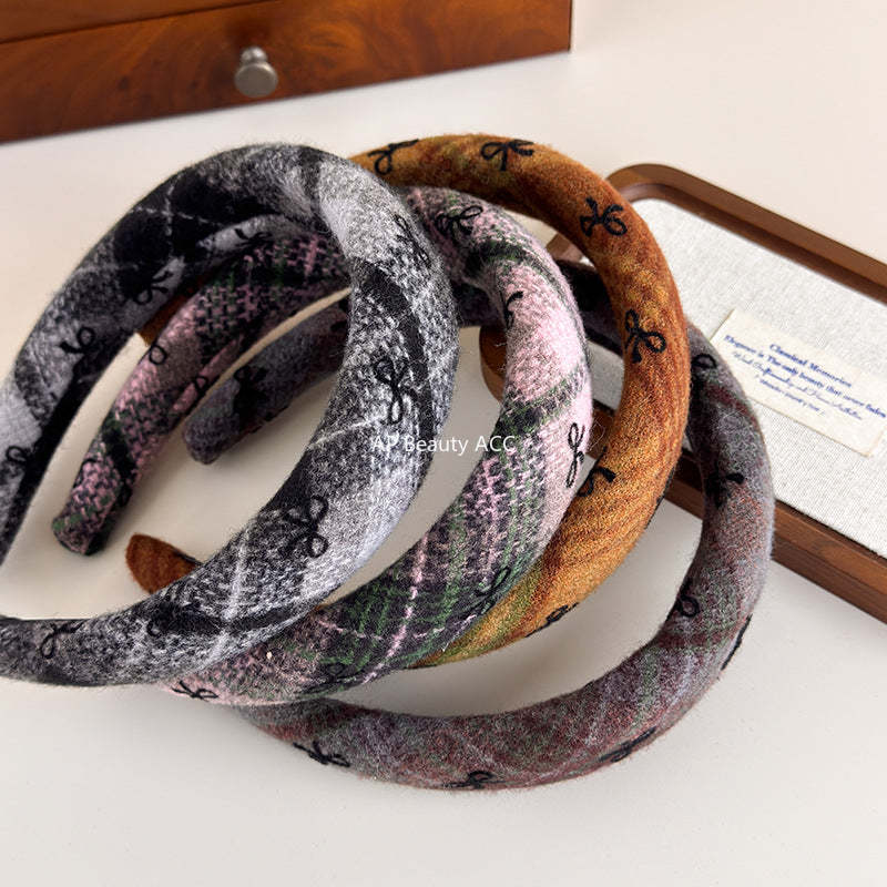 E廠-蝴蝶結毛呢髮箍秋冬高顱頂頭窟復古髮旅頭箍女高級感洋氣時尚髮飾「26085」25.11-3