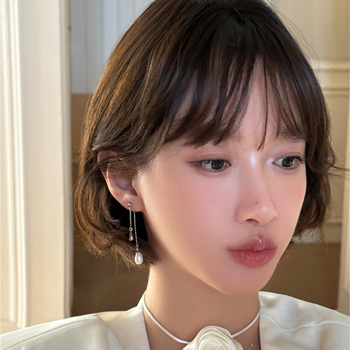 C廠-925銀針水滴耳釘女長款顯臉小優雅氣質珍珠耳線ins韓式小香風耳飾「EH-4006」25.08-4