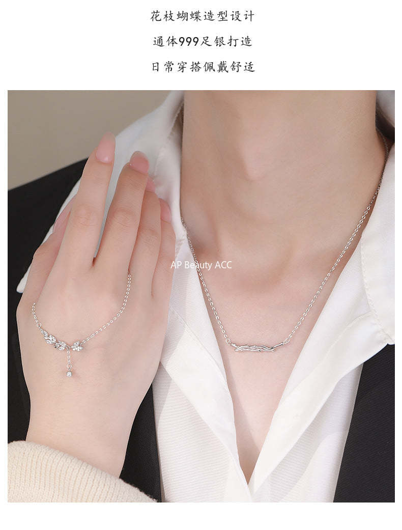 D廠-S999足銀個性花枝蝴蝶鎖骨鏈女韓風少女感氣質文藝風情侶項鍊批發「YC1811N_1」25.11-3