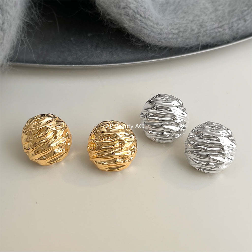 A廠-小眾設計感核桃紋路時尚高級感銀針圓形幾何重工感耳飾工廠耳環女「7141-7142」25.11-4