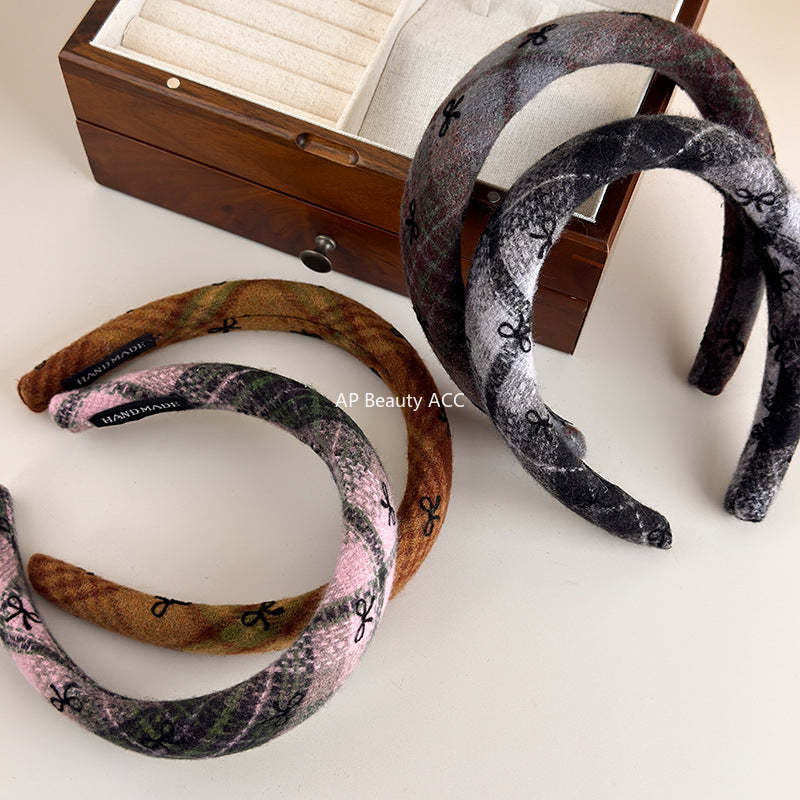 E廠-蝴蝶結毛呢髮箍秋冬高顱頂頭窟復古髮旅頭箍女高級感洋氣時尚髮飾「26085」25.11-3