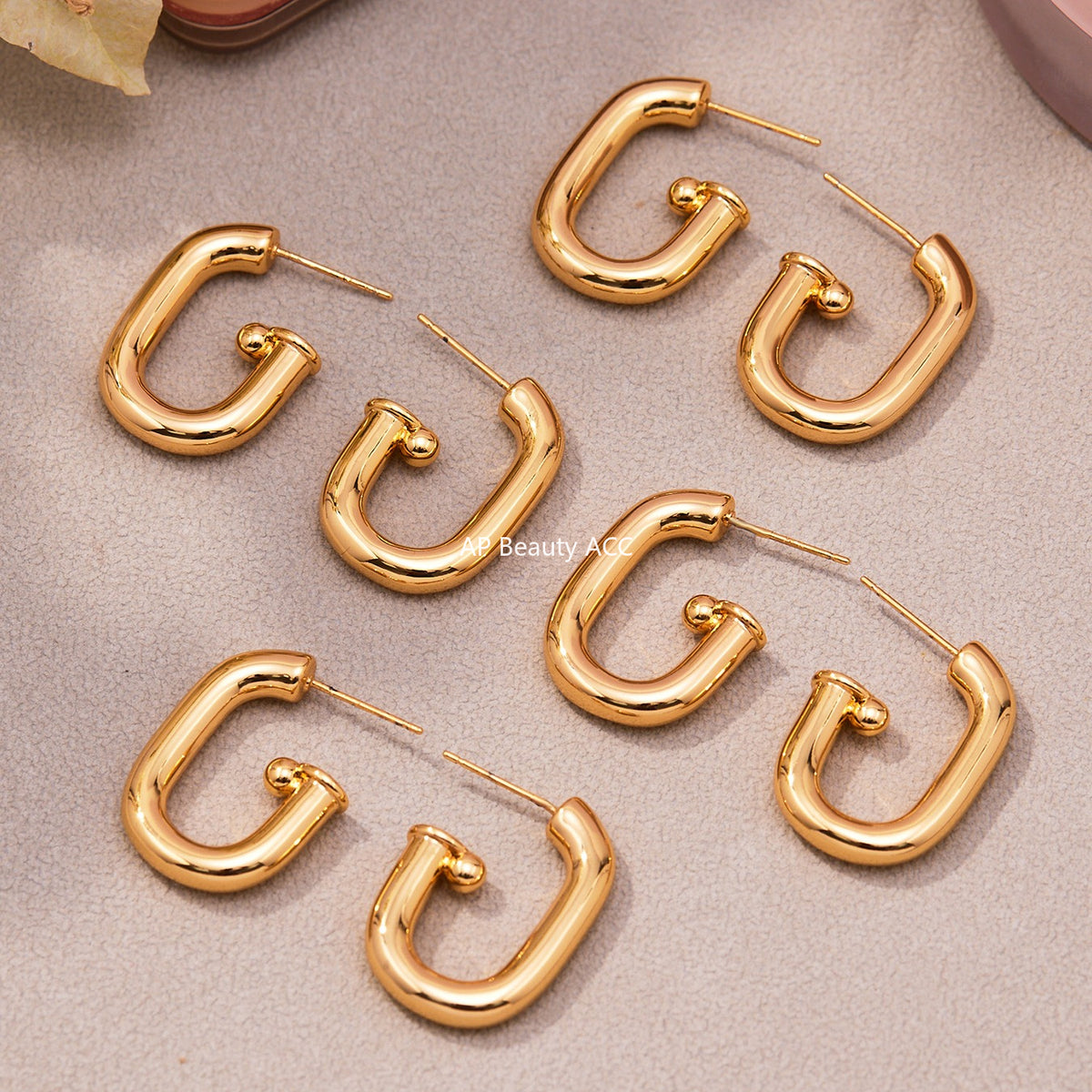 B廠-法式U型橢圓耳環簡約冷淡風耳釘銅材質鍍18k真金不掉色耳飾「F763」25.11-1