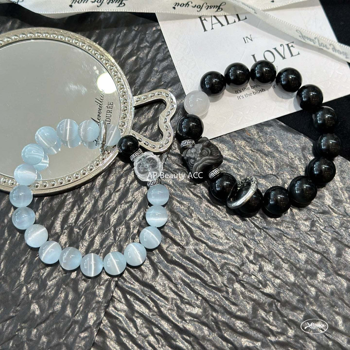 AS廠-情侶款天然黑曜石手鍊輕奢小眾設計貓眼石手串情人節七夕禮物「l2840」25.10-4