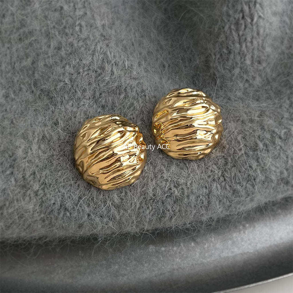 A廠-小眾設計感核桃紋路時尚高級感銀針圓形幾何重工感耳飾工廠耳環女「7141-7142」25.11-4