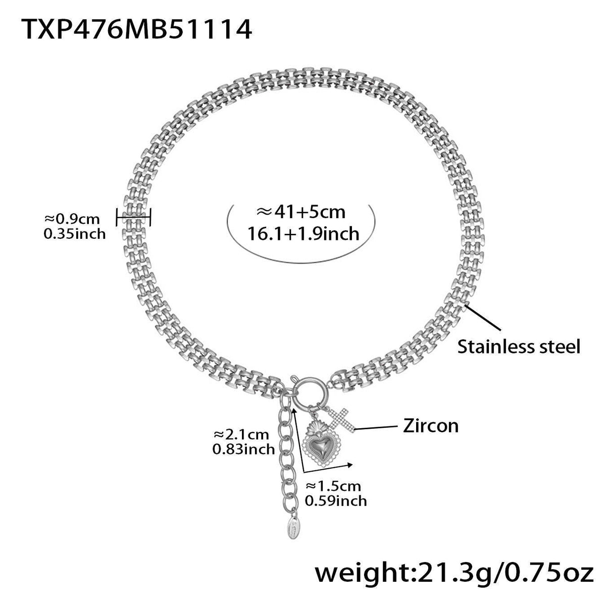 B廠-新款錶帶鏈彈工扣滿鑽鋯石愛心吊墜項鍊手鍊套裝不鏽鋼材質「TXP476」25.11-3