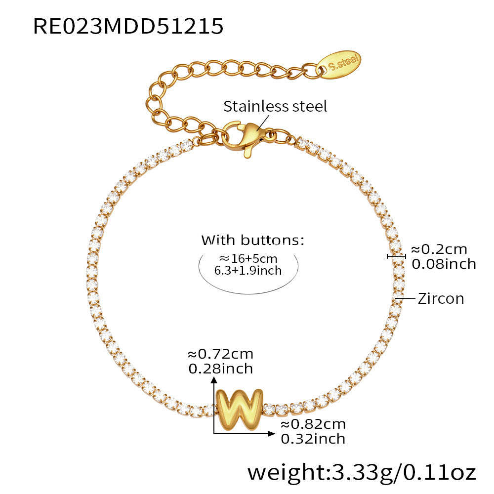 B廠-爆閃爪鑲鋯石26字母手鍊 不鏽鋼鍍18k真金時尚精緻氣質珠寶首飾女「RE023」25.12-3