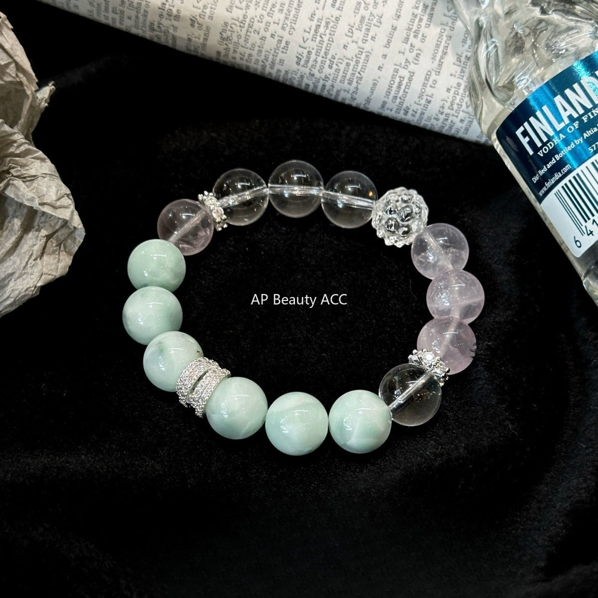 AS廠-天然綠紋石手串手鍊醒獅白水天然粉水晶手鍊輕奢高級感設計「l2968」25.11-1