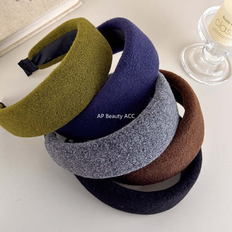 E廠-毛呢寬邊高顱頂髮箍女秋冬日常外戴洗臉壓髮頭箍韓系復古氣質髮卡「27699」25.11-3