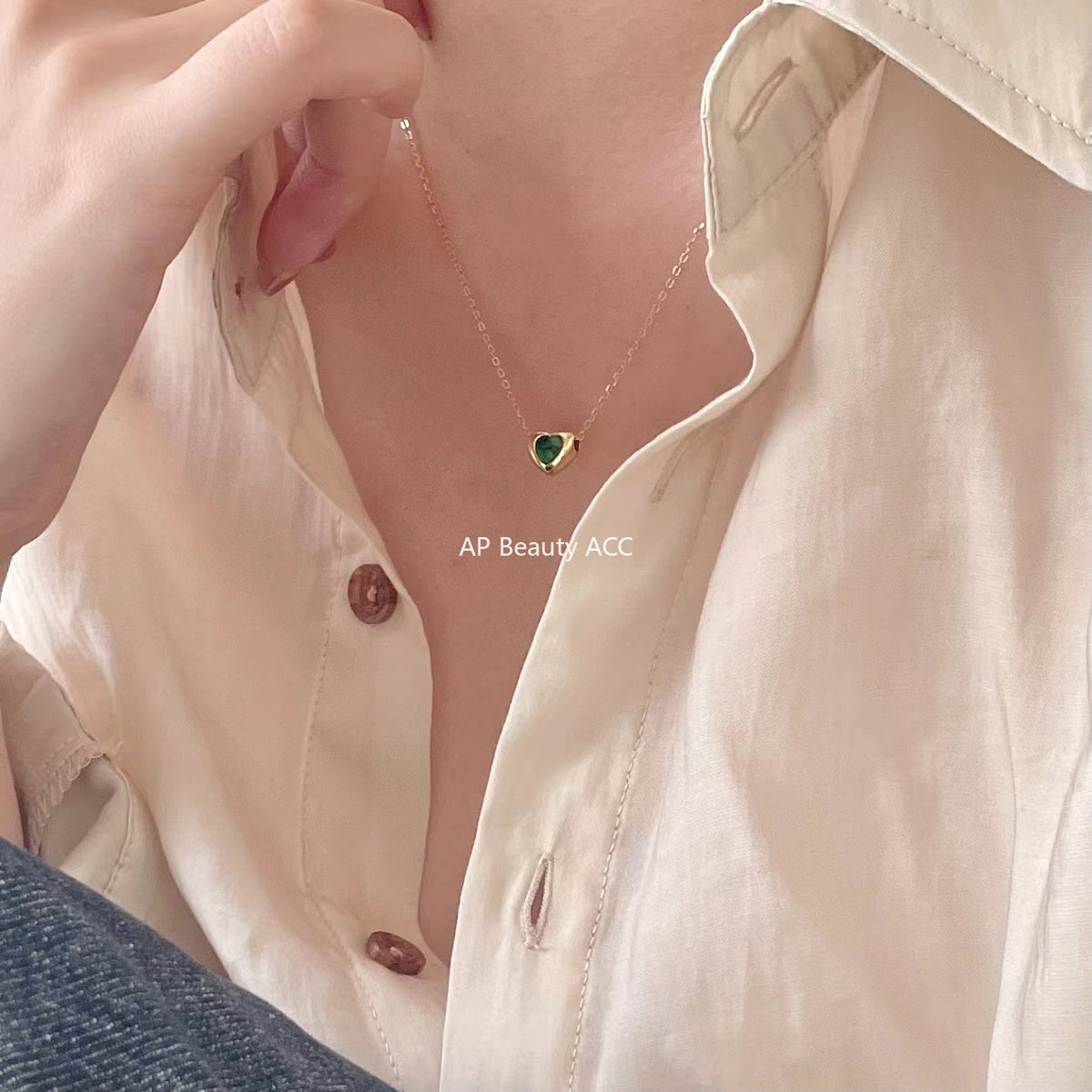 F廠-歐美韓國韓版925純銀項鍊ins小紅書愛心綠鑽項鍊簡約網紅項鍊「B1084」25.11-2