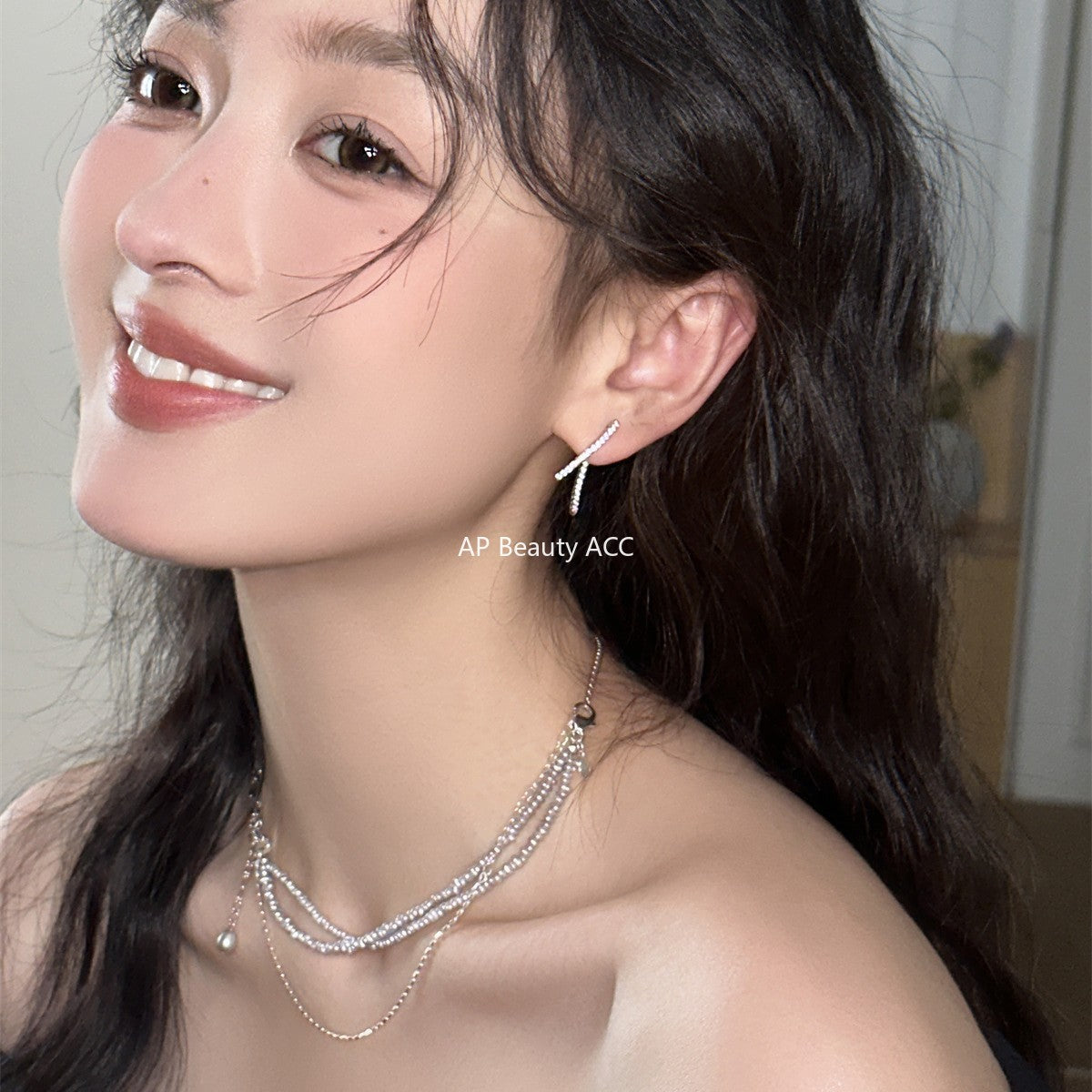 C廠-925銀針幾何線條後掛式耳釘女氣質幾何個性高級感鋯石耳環ins耳飾「EH-4018」25.10-2