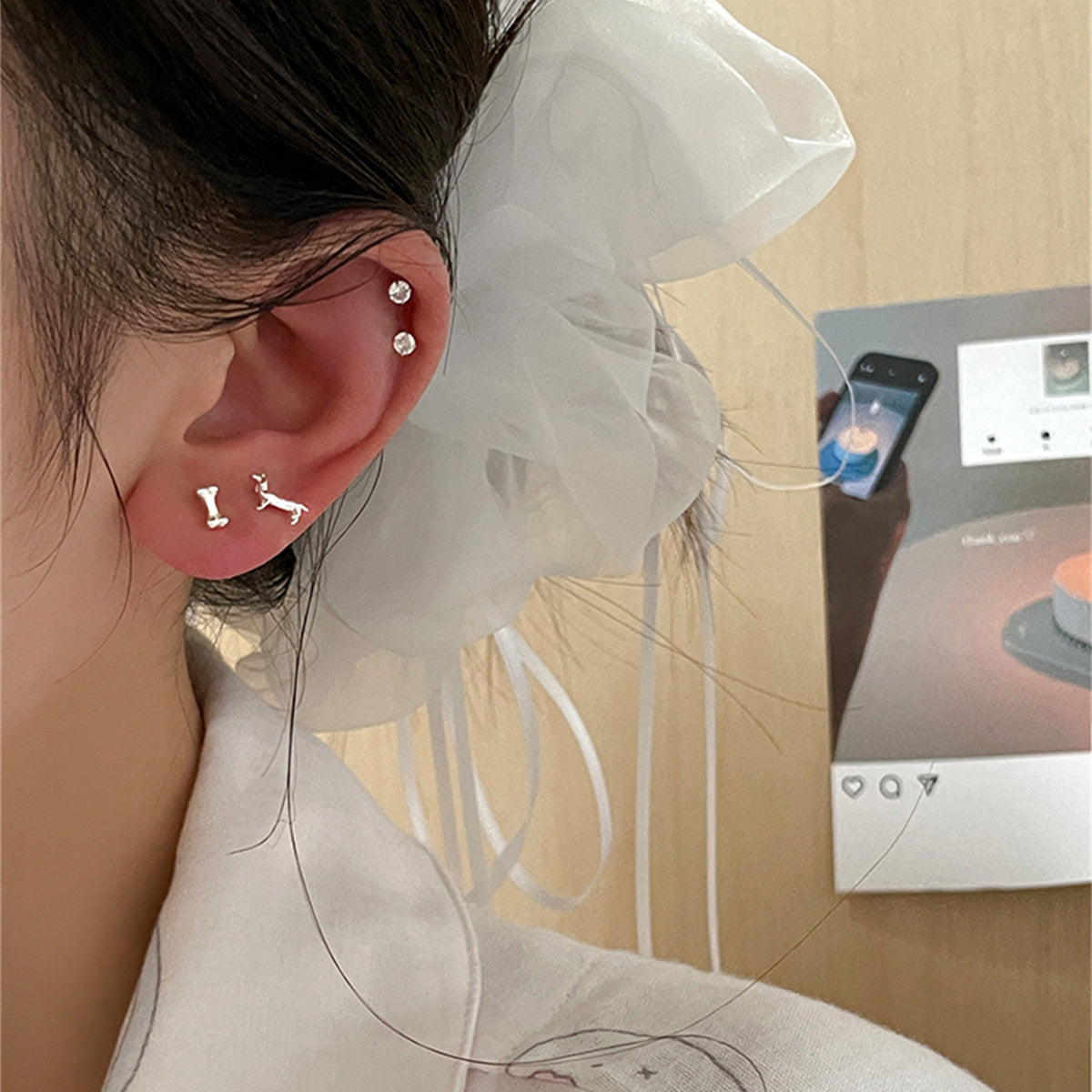 C廠-童趣可愛風臘腸狗耳釘女輕奢高級感小眾銀針骨頭耳環時尚百搭耳飾「EH-3638」25.06-2