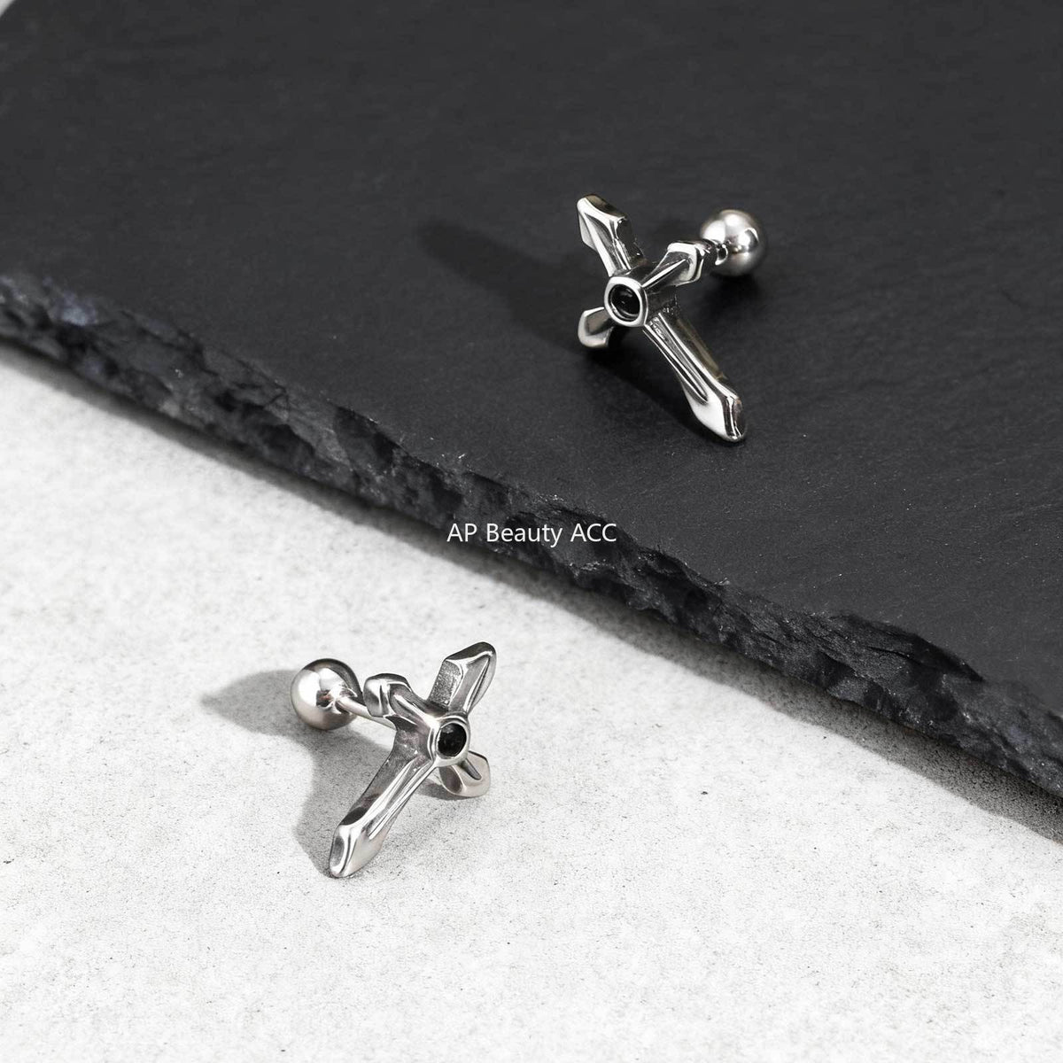 G廠-不鏽鋼復古風酷颯個性十字架耳釘年輕人日常穿搭耳環耳飾「ES-745」25.12-2