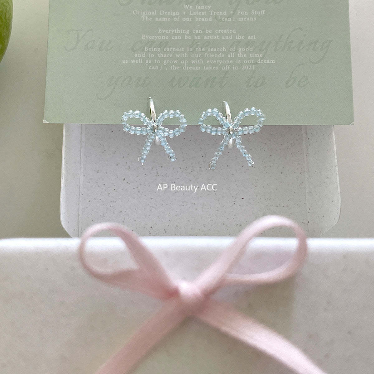 C廠-甜美小香風串珠蝴蝶結耳釘女絕美百搭高級感耳環韓系輕奢氣質耳飾「EH-4125」25.11-1