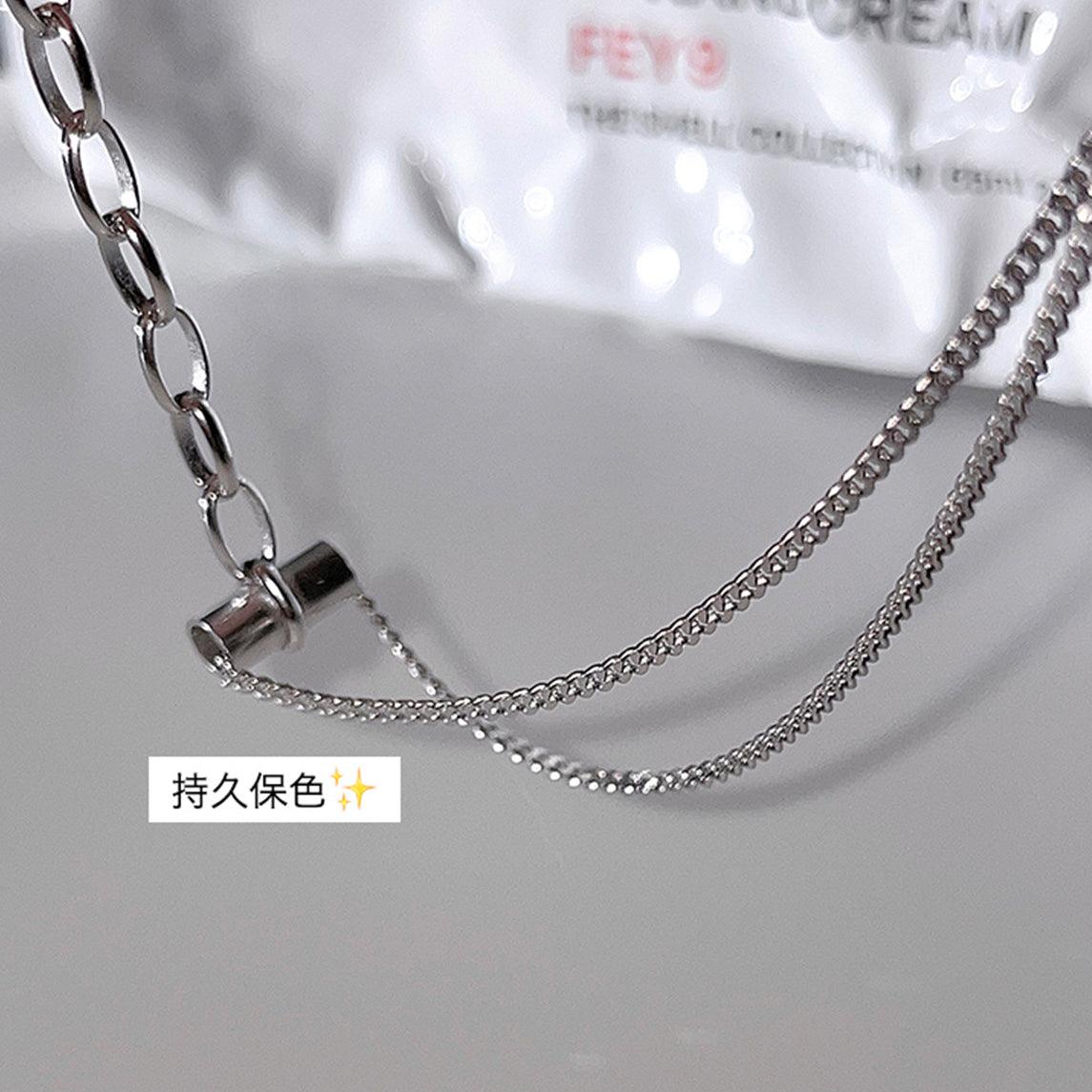 C廠-925純銀雙層疊戴手鍊女小眾設計感酷颯冷淡風交織手飾秋季新腕鏈「SL-295」25.01-2