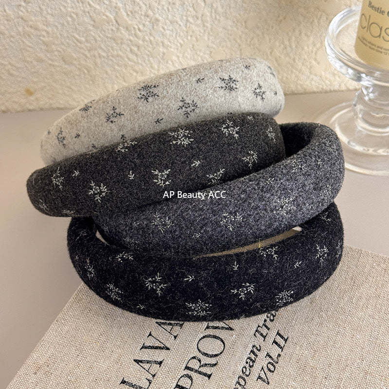 E廠-復古時尚秋冬針織小碎花海綿髮箍女外出壓髮卡氣質百搭高顱頂頭箍「27633」25.11-1