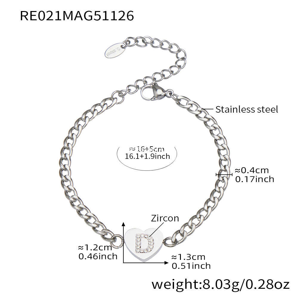 B廠-不鏽鋼愛心字母鑲嵌鋯石吊墜項鍊手鍊套裝 歐美個性首飾鍍18k真金「RP021」25.12-1