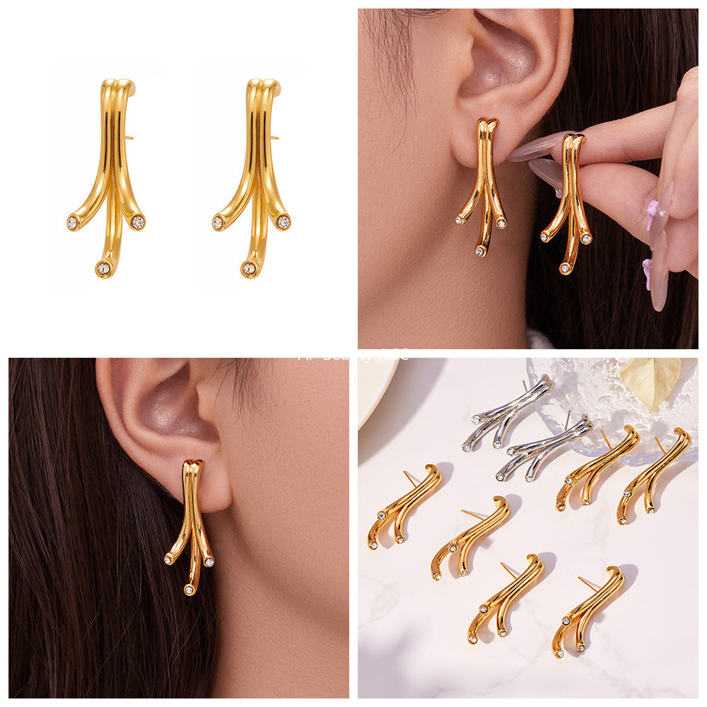 B廠-銅材質幾何異形鑲嵌鋯石耳環輕奢個性歐美風高質感耳飾批發「F811」25.11-1