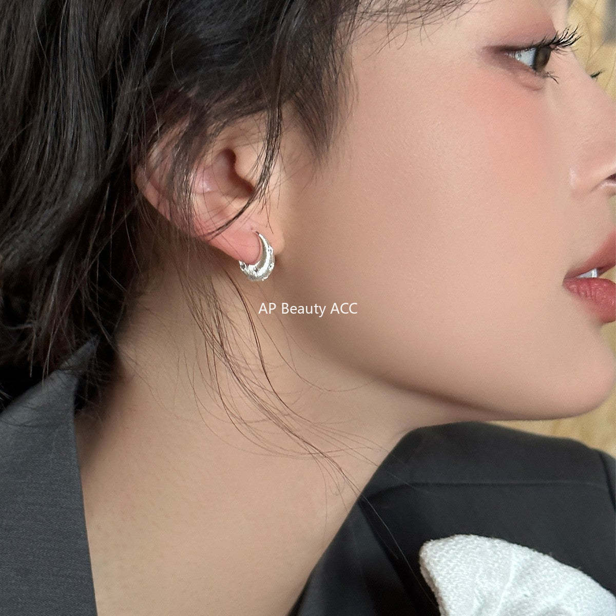 C廠-韓版竪紋八芒星鋯石耳環女小眾設計感輕奢個性甜酷耳圈高級感耳飾「EH-4097」25.12-1