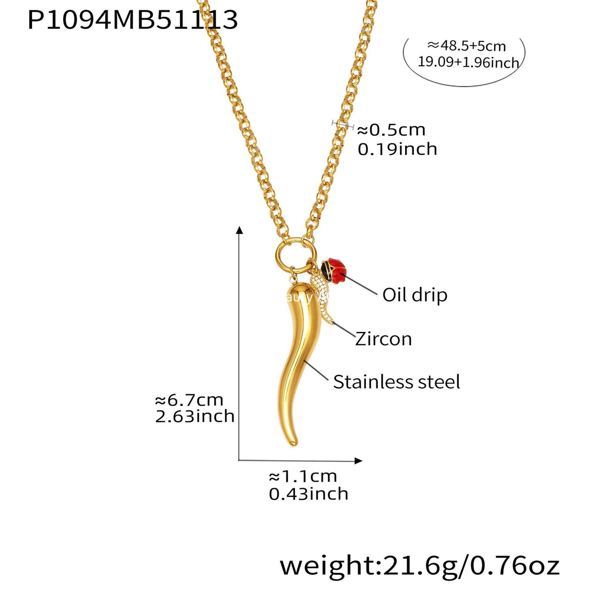 B廠-不鏽鋼大小辣椒鋯石項鍊 鍍18k金ins歐美百搭個性鎖骨鏈「P1094」25.11-3