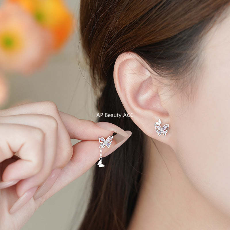 D廠-S999足銀蝴蝶流蘇冰花鋯耳環森系高級設計感多巴胺韓風耳飾「YC3467E_1」25.11-3