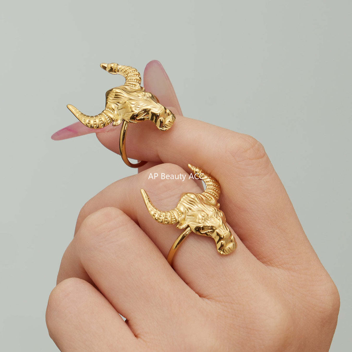 B廠-不鏽鋼牛頭馬滴油開口可調節戒指鍍18k真金歐美時尚百搭朋克指環「A668-A689-A670」25.12-3