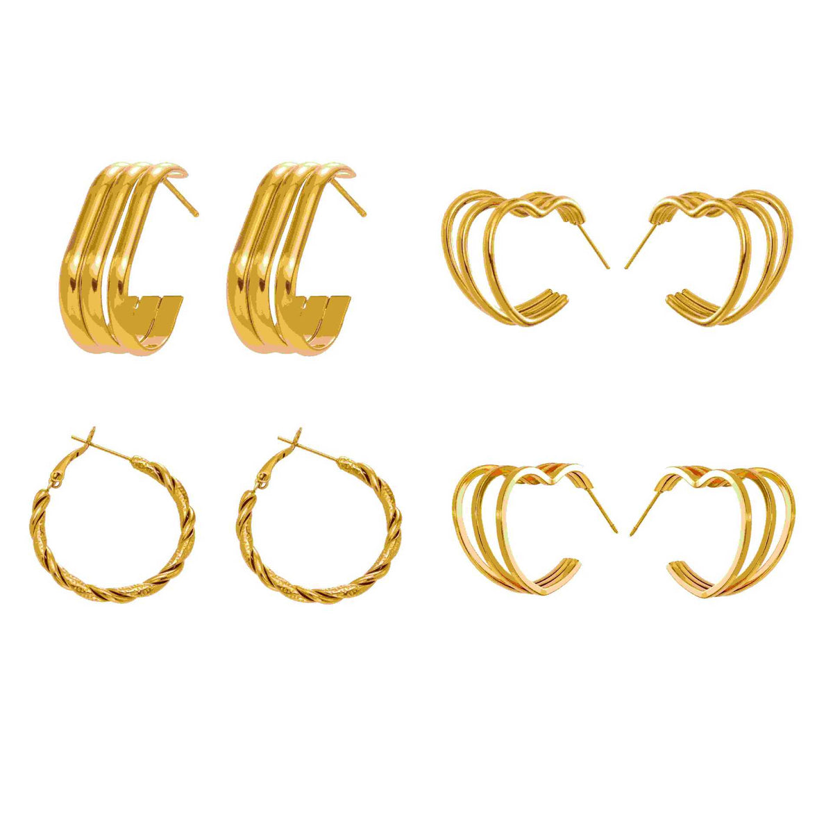 B廠-ins風小眾設計三層愛心形耳環不鏽鋼18k鍍金耳釘不掉色耳飾「F753」25.11-1