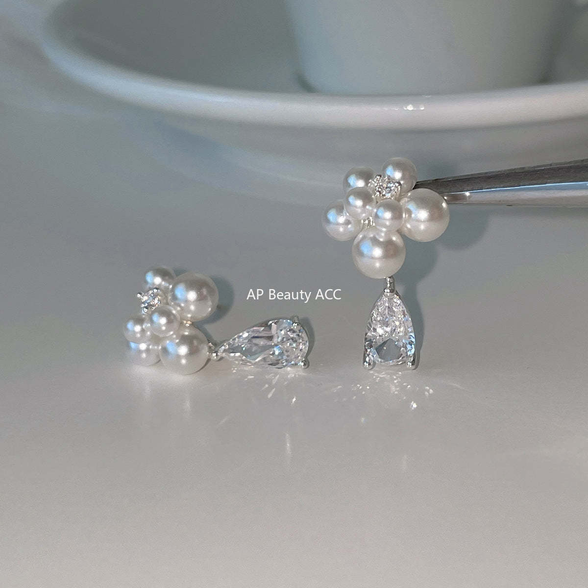 C廠-法式輕奢鋯石耳環女氣質優雅高級感珍珠耳釘復古精緻時尚花朵耳飾「EH-4351」25.12-1