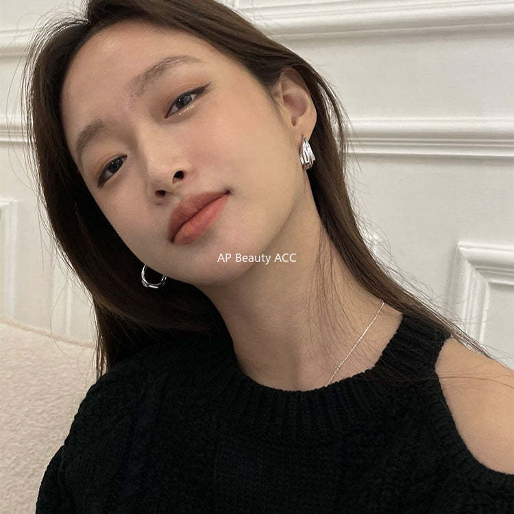 C廠-褶皺耳環新高級感耳圈耳釘輕奢高級感氣質大氣銀耳針飾「EH-2071. EBSJ」25.12-3