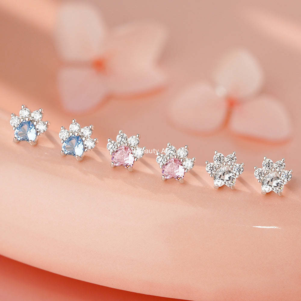 D廠-足銀S999貓爪鋯石耳環甜美韓風輕奢可愛養耳洞小眾溫柔耳飾「YC2285E_1」25.12-1