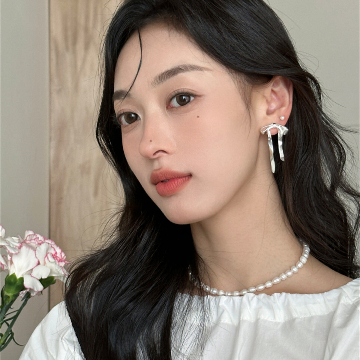 C廠-高端時尚蝴蝶結銀針耳釘女輕奢小眾設計高級感ins冷淡風耳環大「EH-3723」25.06-4