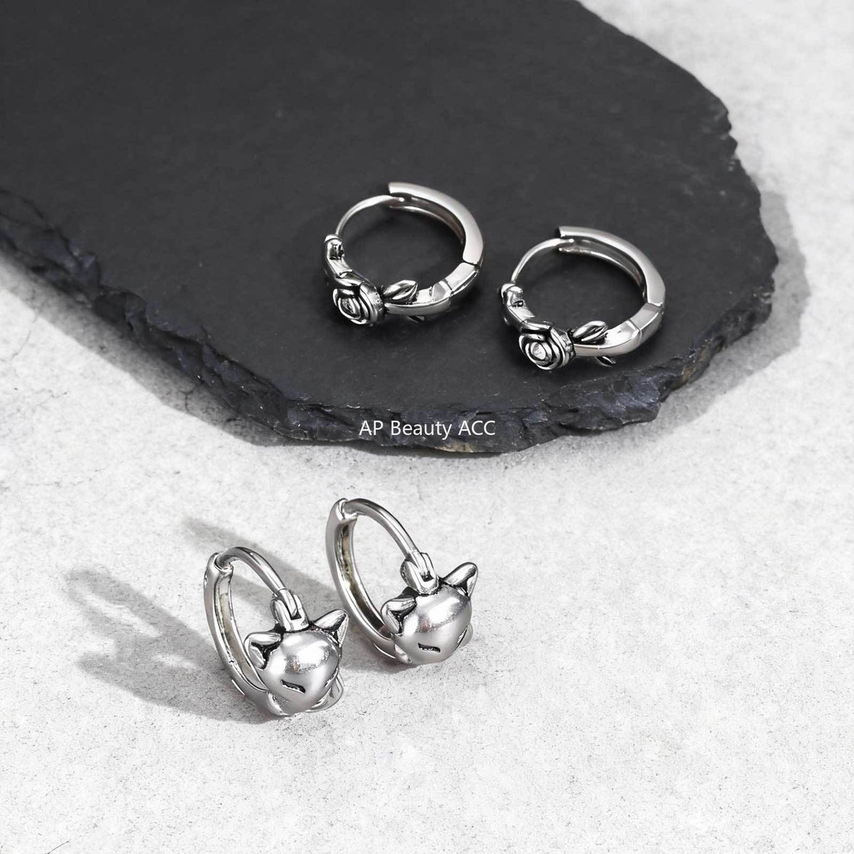 G廠-不鏽鋼男士小眾設計感 歐美跨境爆款狐狸白鋯石玫瑰耳圈「EH-821」25.12-2