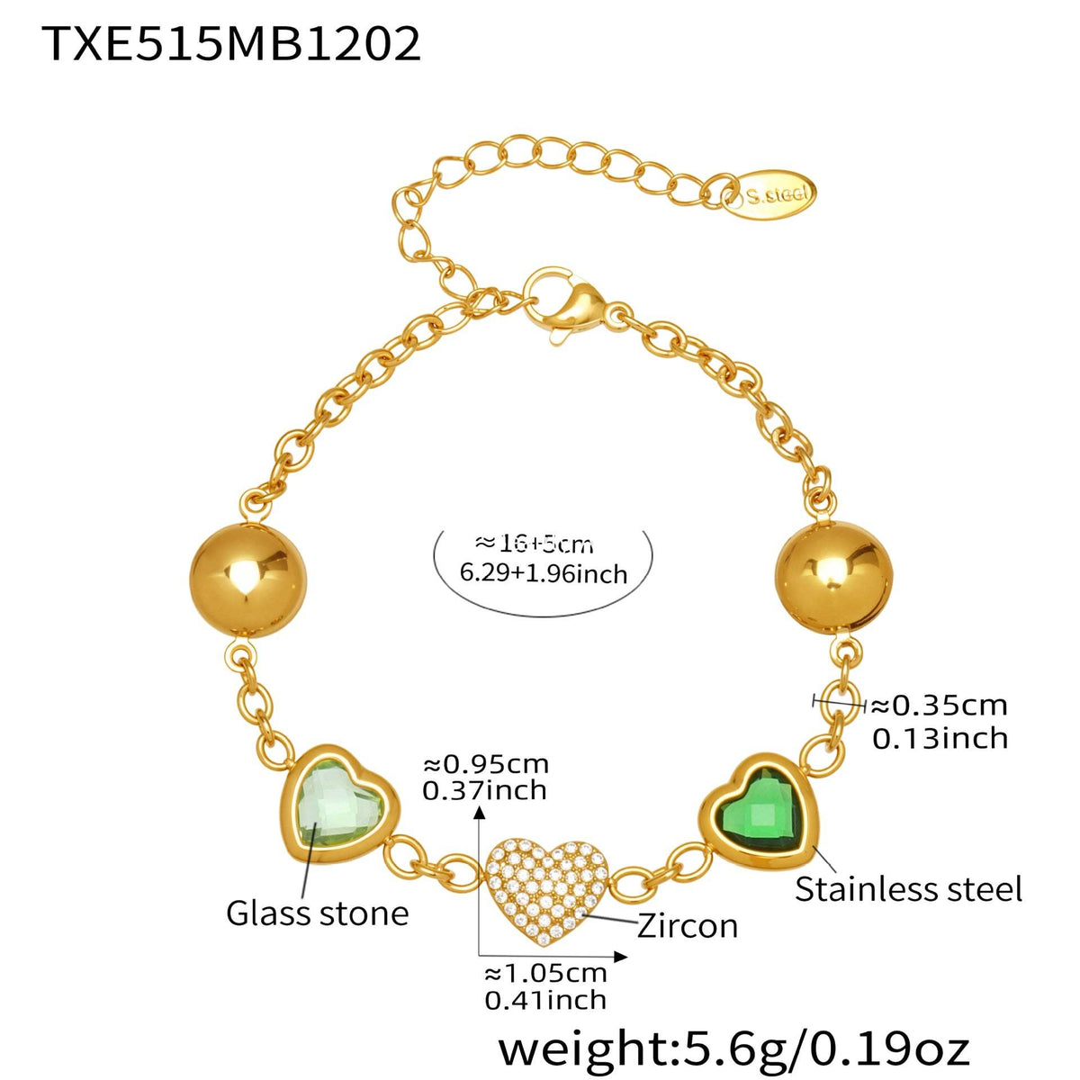 B廠-不鏽鋼彩色樹脂包邊項鍊5A鋯石愛心手鍊多巴胺飾品套裝鍍18k真金「TXP515」25.12-2