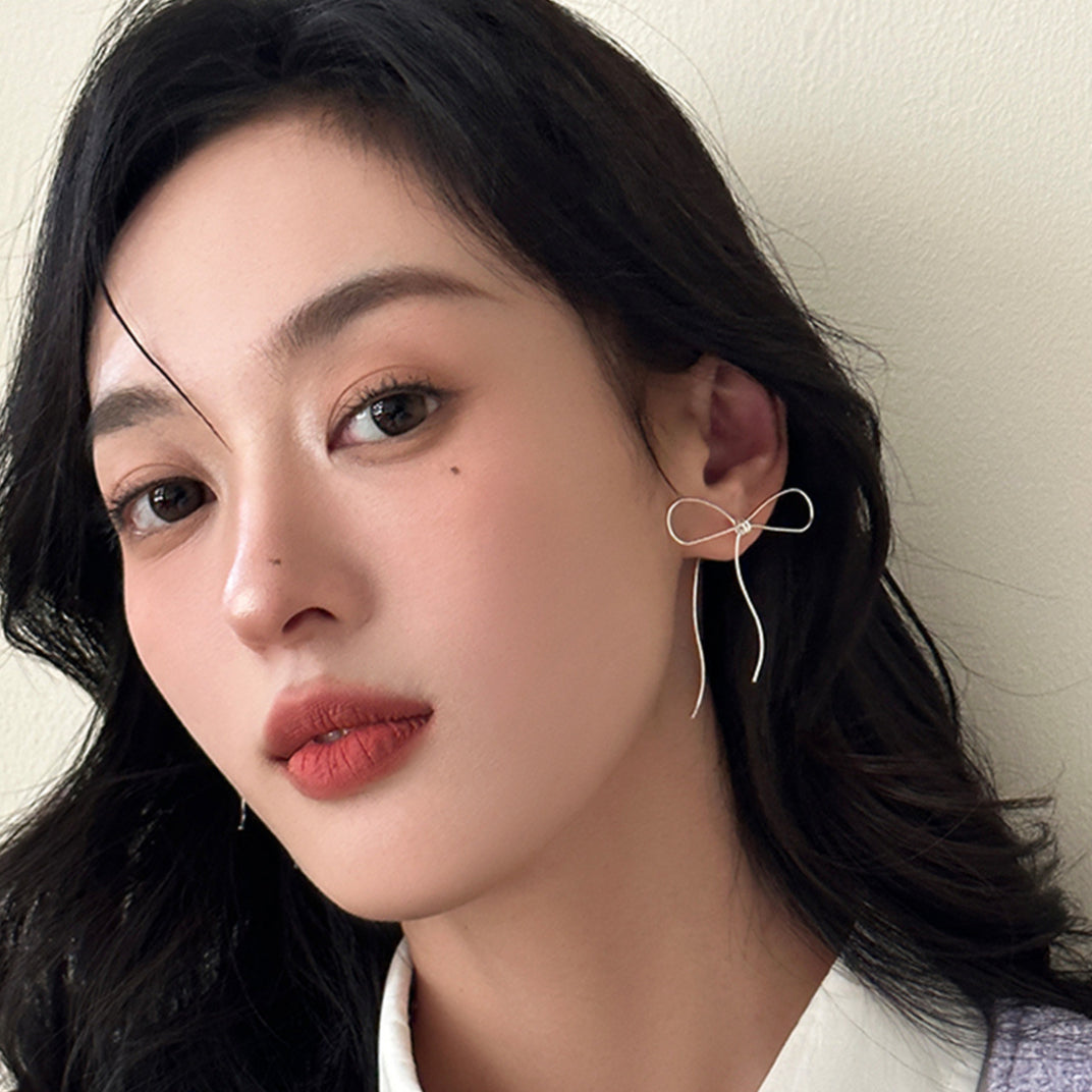 C廠-仙女風百搭夏季蝴蝶結耳釘女氣質高級感銀針耳環個性簡約甜美耳飾「EH-3590」25.04-4