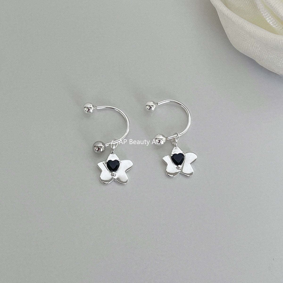 C廠-精緻韓系花朵吊墜耳釘女百搭甜美氣質銀針愛心耳環簡約甜酷風耳飾「EH-4340」25.11-4