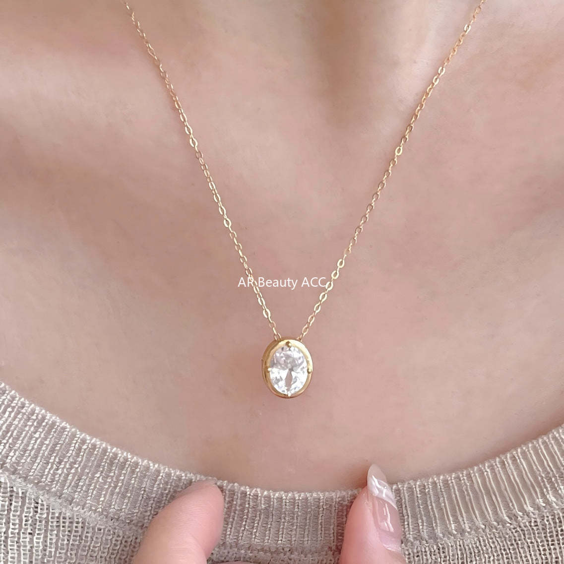 F廠-韓國韓版飾品925純銀橢圓鋯石項鍊INS風格百搭項鍊設計款項鍊「B1384」25.11-4