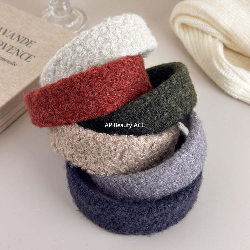 E廠-2025新款秋冬毛毛絨絨羊卷毛頭箍寬邊壓髮卡髮捆頭飾高顱頂髮箍女「27649」25.11-1