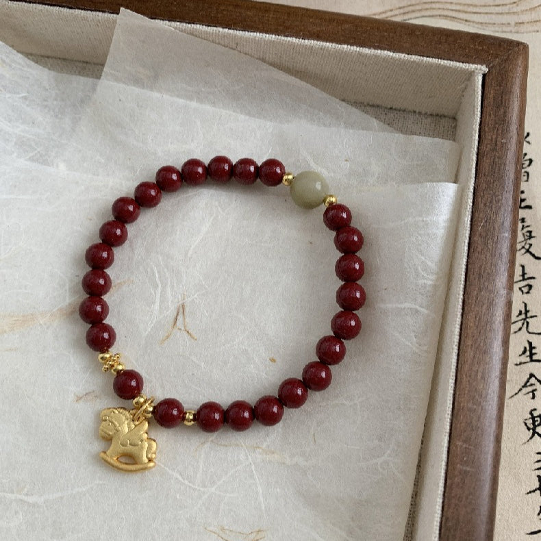 C廠-新中式搖搖馬手鍊高含量天然朱砂女2026屬馬生肖馬年S925純銀手鍊「1635」25.12-3