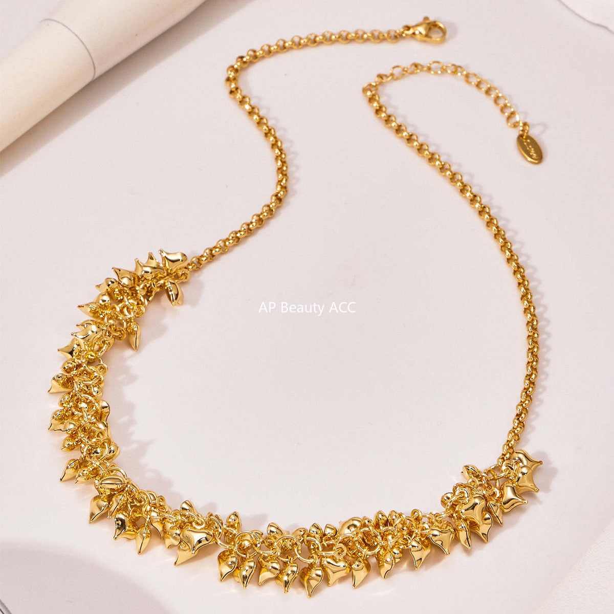 B廠-不鏽鋼多個桃心吊墜項鍊歐美時尚簡約輕奢風飾品鍍18k真金「P1700」25.11-3