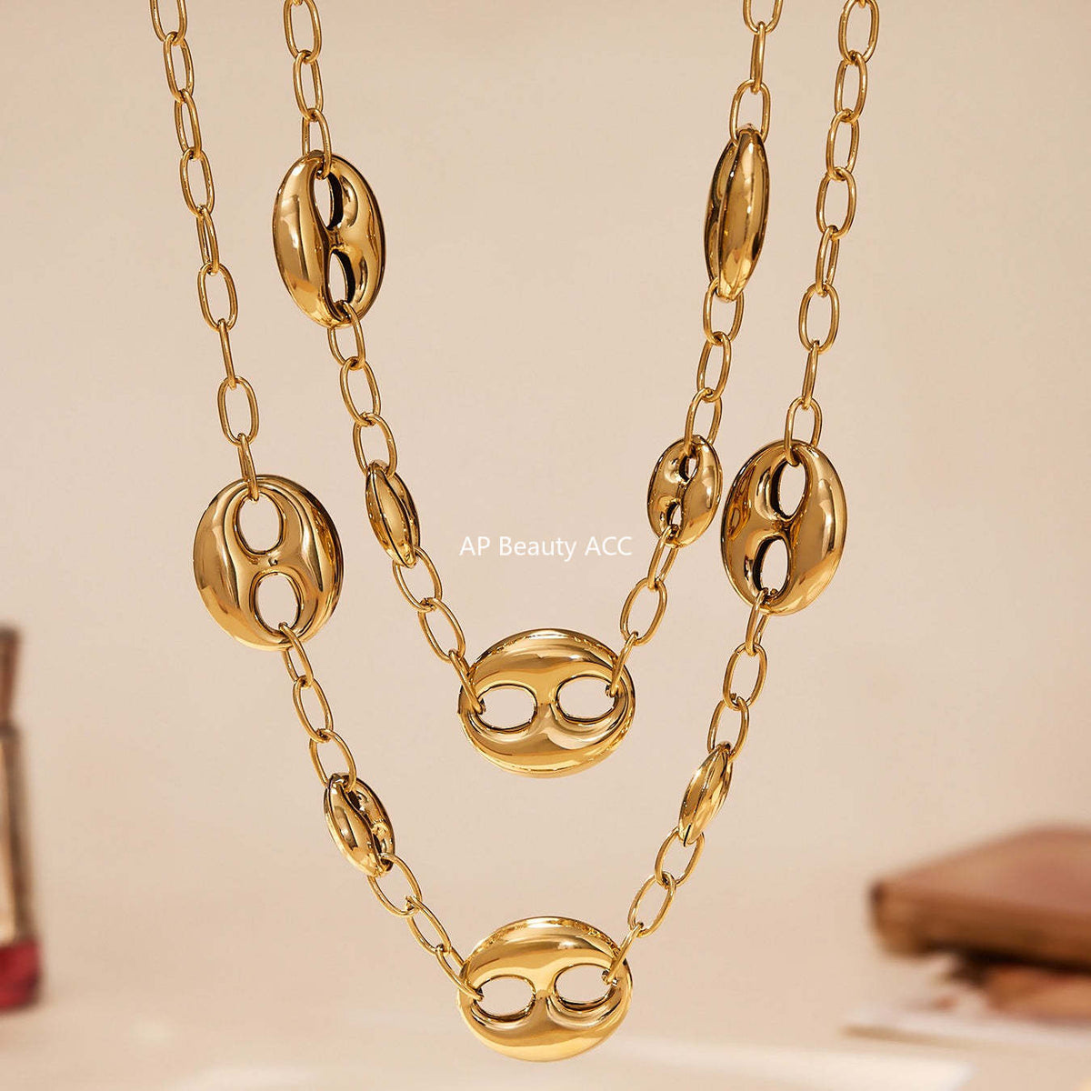 B廠-不鏽鋼空心大小豬鼻子項鍊 PVD鍍18k金時尚百搭誇張鎖骨鏈「P180」25.11-3