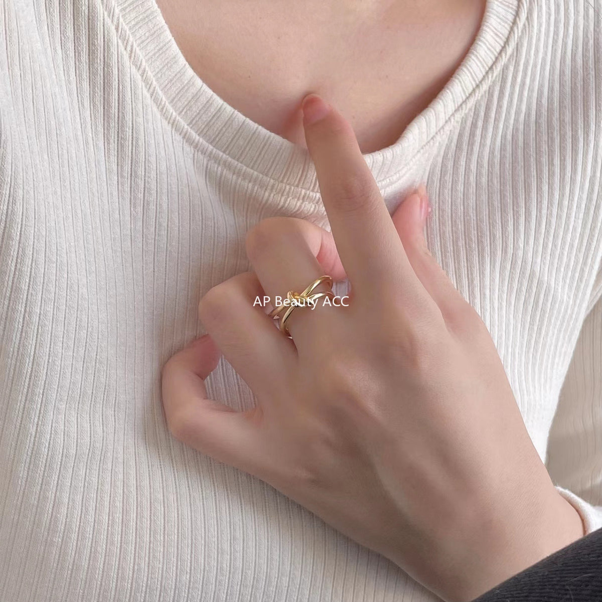 F廠-日韓打結開口925純銀戒指女金色食指環戒子韓國簡約手飾品「J743」25.11-2