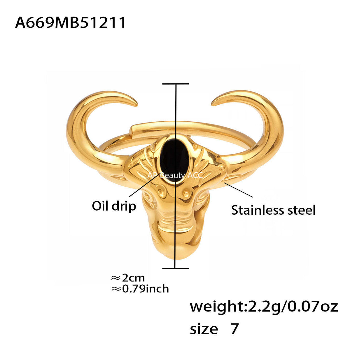 B廠-不鏽鋼牛頭馬滴油開口可調節戒指鍍18k真金歐美時尚百搭朋克指環「A668-A689-A670」25.12-3