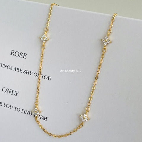 C廠-幸運四葉草滿天星純銀項鍊女小清新細款高級感個性百搭鎖骨頸鏈「XL-1228」25.11-1