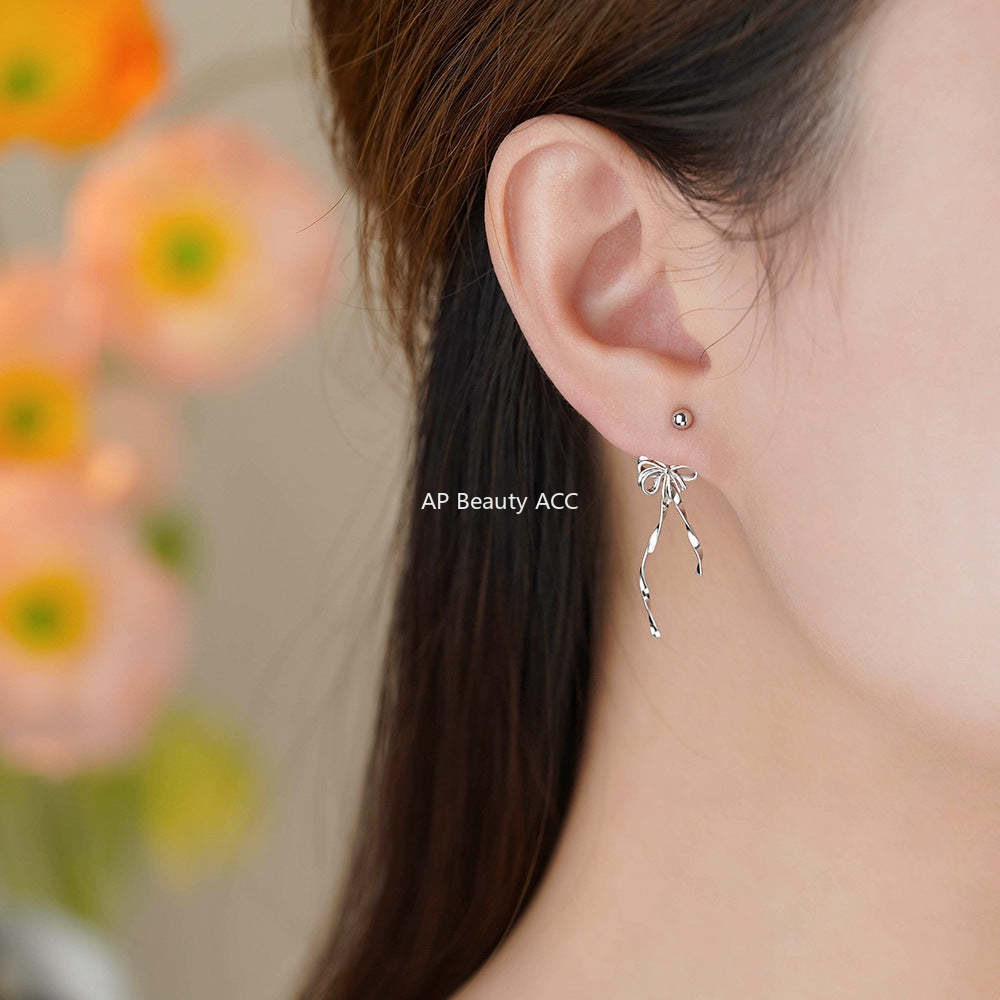D廠-純銀S925飄帶蝴蝶結耳環芭蕾風甜美高級感氣質個性公主耳飾「YC9844E」25.12-3