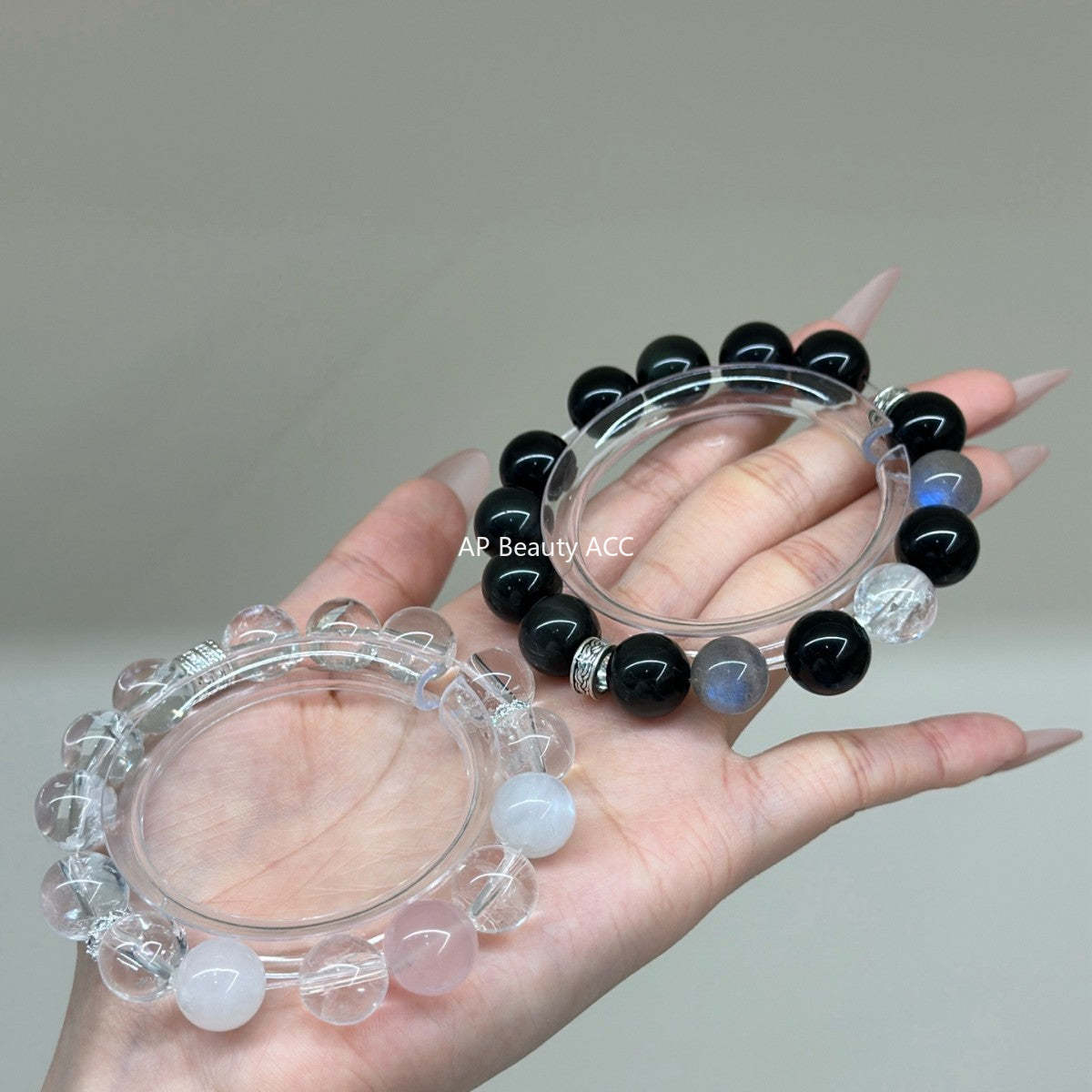 AS廠-新中式手鍊黑曜石灰月光白阿塞藍月光手鍊原創情侶款禮物手鍊「l2841」25.10-4