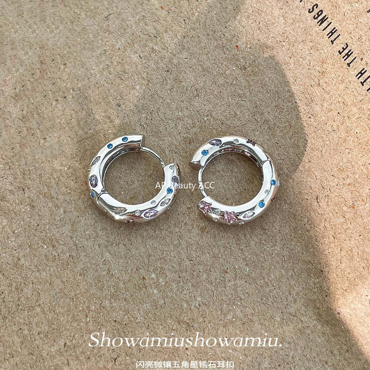 C廠-日韓甜美風幾何星星鋯石耳環女小眾簡約銀針耳圈個性精緻百搭耳扣「EH-4135」25.12-2