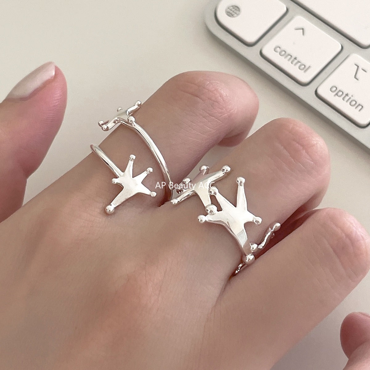 C廠-韓版純銀旋轉星星戒指女復古時尚設計感指環小眾高級感ins食指戒「JZ-0716」25.11-1